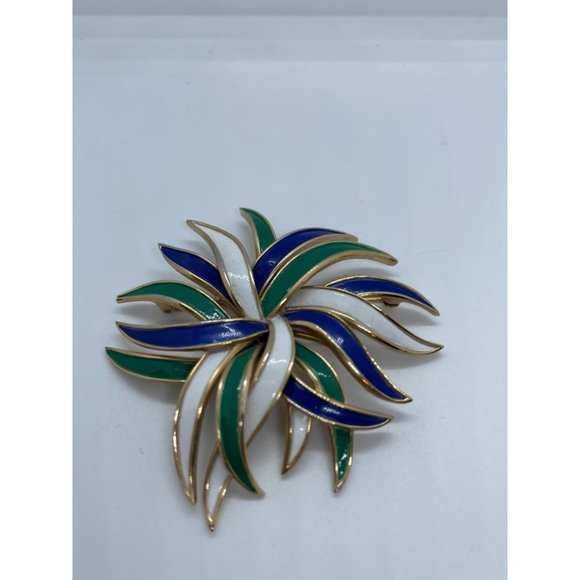 Mid-Century Crown TRIFARI Harlequin Enamel Gold To - Picture 2 of 5